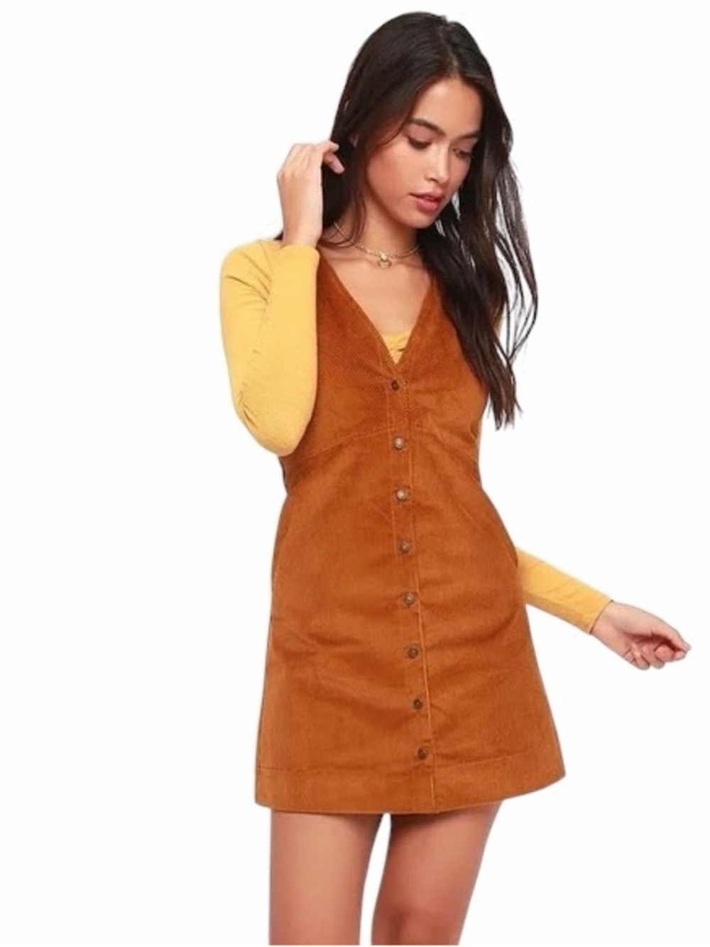 Free People Rolling Thunder Corduroy Mini Dress in Cinnamon Brown Womens S